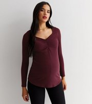 New Look Maternity Burgundy Ribbed Long Sleeve Top